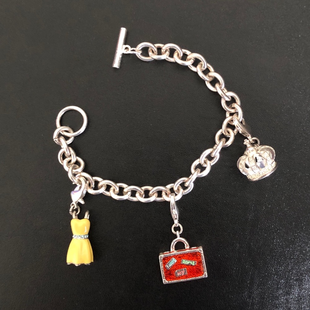 Vintage Nordstrom Collection Set of 3 Charms AND Link Toggle Bracelet, Silver.
